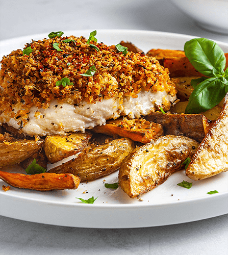 Oven-Baked Hake in Spicy Breadcrumbs