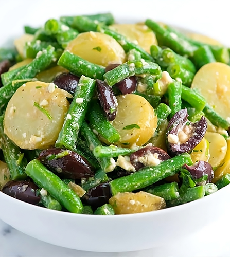 Potato Green Bean Salad with Olives and Feta Cheese