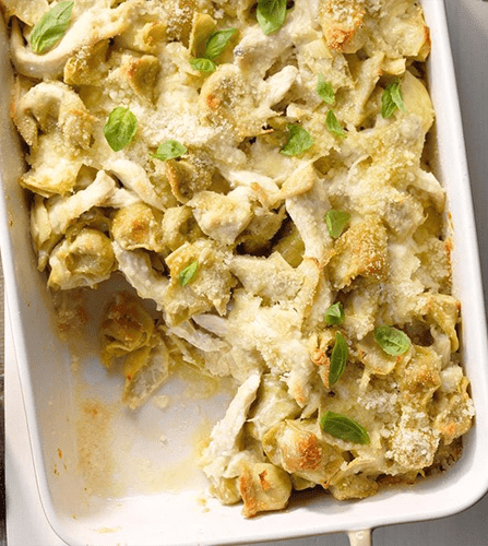 Warm Chicken Tortellini Au Gratin