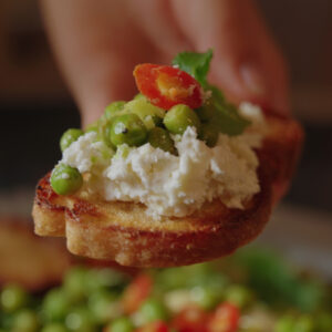CHARRED LEMON PEAS & WHIPPED FETA TOAST