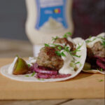 Mini tortillas filled with kafta balls